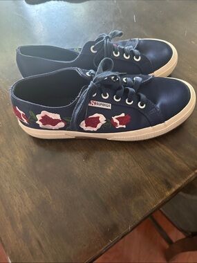 Superga Navy Floral Silk Sneakers - Size 38